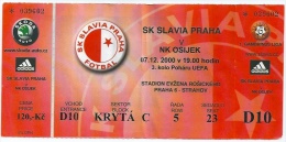 Sport Match Ticket UL000166 - Football (Soccer Calcio) Slavia Prague Vs Osijek 2000-12-07 - Eintrittskarten