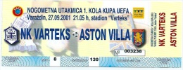 Sport Match Ticket UL000169 - Football (Soccer): Varteks Vs Aston Villa: 2001-09-27 - Eintrittskarten