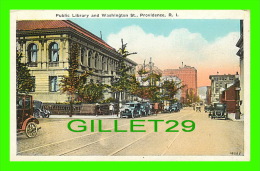 PROVIDENCE, RI - PUBLIC LIBRARY & WASHINGTON STREET - ANIMATED  WITH OLD CARS -  PUB. BY BERGER BROS - - Providence