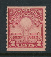 USA 1929 Scott # 656. Electric Light Golden Jubilee Issue, Rotary Press Coil, Perforation 10 Vertically, MH (*) - Ungebraucht