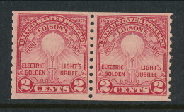USA 1929 Scott # 656. Electric Light Golden Jubilee Issue, Rotary Press Coil, Perforation 10 Vertically, Pair MNH (**) - Neufs