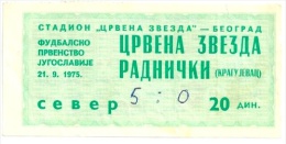Sport Match Ticket UL000198 - Football (Soccer): Crvena Zvezda (Red Star) Belgrade Vs Radnicki Kragujevac: 1975-09-21 - Match Tickets