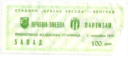 Sport Match Ticket UL000202 - Football (Soccer): Crvena Zvezda (Red Star) Belgrade Vs Partizan 1976-11-07 - Tickets D'entrée