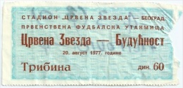 Sport Match Ticket UL000207 - Football (Soccer): Crvena Zvezda (Red Star) Belgrade Vs Buducnost 1977-08-20 - Tickets D'entrée