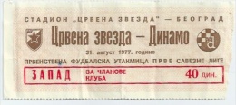 Sport Match Ticket UL000208 - Football (Soccer): Crvena Zvezda (Red Star) Belgrade Vs Dinamo Zagreb 1977-08-31 - Tickets D'entrée