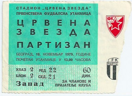 Sport Match Ticket UL000214 - Football (Soccer): Crvena Zvezda (Red Star) Belgrade Vs Partizan 1979-11-18 - Eintrittskarten