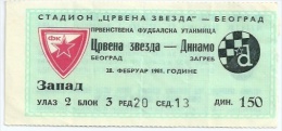 Sport Match Ticket UL000217 - Football (Soccer): Crvena Zvezda (Red Star) Belgrade Vs Dinamo Zagreb 1981-02-28 - Biglietti D'ingresso