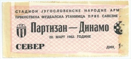Sport Match Ticket UL000218 - Football Soccer Calcio Partizan Vs Dinamo Zagreb: 1982-03-28 - Tickets D'entrée