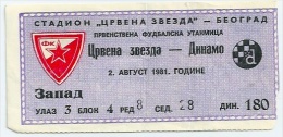 Sport Match Ticket UL000220 - Football (Soccer): Crvena Zvezda (Red Star) Belgrade Vs Dinamo Zagreb 1981-08-02 - Match Tickets
