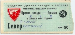 Sport Match Ticket UL000221 - Football (Soccer): Crvena Zvezda (Red Star) Belgrade Vs Dinamo Zagreb 1981-08-02 - Match Tickets