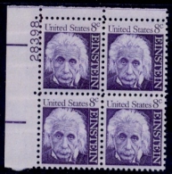 USA 1966 MNH Corner Block Of Four Stamps 8 Cent. Albert Einstein Nobel Prize In Physics 1921 - Albert Einstein