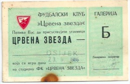 Sport Match Ticket UL000228 - Football (Soccer): Crvena Zvezda (Red Star) Belgrade Vs Osijek 1986-11-23 - Biglietti D'ingresso