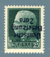 1943 - Zara 25 Cent. Verde Con Soprastampa Capovolta (Sassone 5b). - Occup. Tedesca: Zara