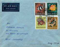 1966  Air Letter To Germany   7, 8, 9 And 10 C. Fishes - Storia Postale