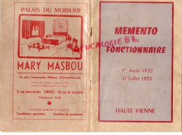 87-LIMOGES - MEMENTO DU FONCTIONNAIRE ET POSTIERS -LA POSTE HAUTE VIENNE 1952-1953- LAPLANTE -POURET-JAYAT-CIBOT - Limousin