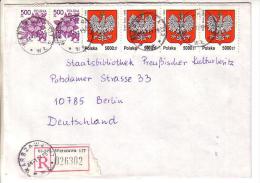 GOOD POLAND " REGISTERED " Postal Cover To GERMANY 1994 - Good Stamped: Flowers ; Coat Of Arms - Cartas & Documentos