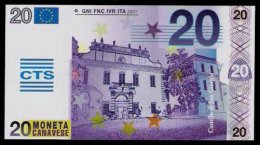 Test Note "CTS" Testnote, 20 EURO, Typ B = Large CAVANESE, Beids. Druck, RRR, UNC - Autres & Non Classés