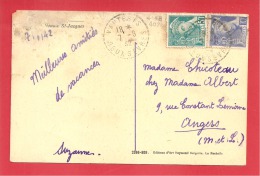 N°Y&T 407+414B  VAUTES Vers ANGERS    Le   07 AO UT1942 (2 SCANS) - Covers & Documents