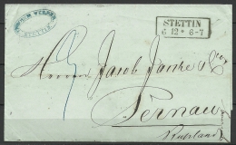 STETTIN POLEN 1855 Poland Polska Germany Letter To Estonia Estland Pernau Pärnu - ...-1860 Prephilately