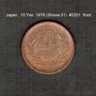 JAPAN    10  YEN  1976  (Hirohito 51---Showa Period)  (Y # 73a) - Japon