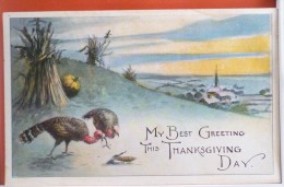 CPA Litho Chromo Illustrateur SERIE 186 Fete Thanksgiving Dinde DINDON Decor Village Epi Blé Et Mais Citrouille +- 1910 - Thanksgiving