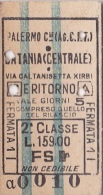 BIGLIETTO FERROVIARIO  20.1.1941 _   PALERMO CENTRALE  /   CATANIA -  2^ Classe _ Lire 159.00 - Europe