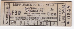 BIGLIETTO FERROVIARIO  30.5.1940 _   PALERMO CENTRALE  /   CATANIA -  2^ Classe _ Lire 14.90 - Europe