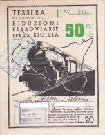 TESSERA PER USUFRUIRE DELLE RIDUZIONI FERROVIARIE PER LA SICILIA - PRIMAVERA SICILIANA  7 .2. 1938  /  ROMA - PALERMO - Europe