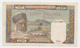 Algeria 100 Francs 1942 VF++ Banknote P 85 - Algérie