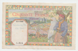 Algeria 50 Francs 1940 VF++ Crispy Banknote P 84 - Algerije