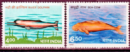 INDIA-1991- ENDANGERED MARINE MAMMALS- GANGETIC DOLPHIN & SEA COW- MNH SET - Delfines