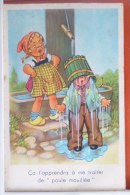 Litho Illustrateur Style Janser ESP 206 Enfant Fille Fillette Et Garcon Dispute Seau Eau Tete  Poule Mouillee - Humorous Cards