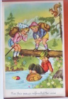 Cp Litho Illustrateur Style Lagarde Enfants Enfant  Ca Raffraichit Les Idees RANDONNEE MONTAGNE CHUTE RIVIERE  1955 - Humorous Cards