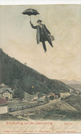 AUSTRIA, SEMMERING, BAHNHOF, SURREALISM, MAN WITH UMBRELLA, POPINS, 2 SCANS, VF Cond. Hand Colored PC, Used 1907 - Semmering
