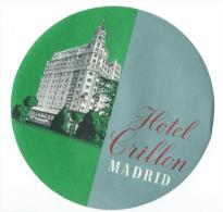 Hotel Crillon/MADRID/ Espagne/ Vers 1945-1955     EVM7 - Adesivi Di Alberghi