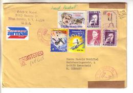 GOOD USA " REGISTERED " Postal Cover To GERMANY 1981 - Good Stamped: Space ; Airplane ; Stone ; Playwright - Covers & Documents