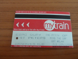 Ticket De Transport (train) "mytrain - ST PETERS" NSW GOVERNMENT Sydney - AUSTRALIE - Wereld