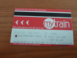 Ticket De Transport (train) "mytrain - DOMESTIC" NSW GOVERNMENT Sydney - AUSTRALIE - Wereld