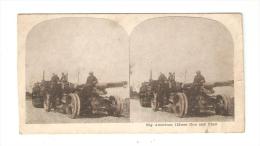 Militaria - Carte Stéréoscopique : Big American 155 Mm Gun And Crew :Soldiers + Gun -  Soldats Sur Un Canon - Photos Stéréoscopiques