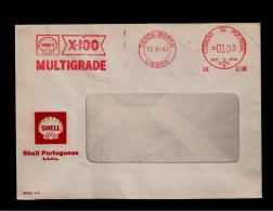 EMA 1963 Shell X-100 Multigrade Oil Automobile Transports METER FRANKING Oil Pétrole Publicitary Cover Portugal Gc810 - Aardolie