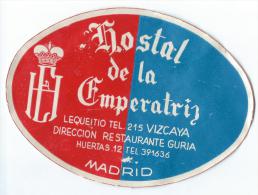 Hostal De La Emperatris/MADRID/Espagne Vers 1945-1955       EVM52 - Etiketten Van Hotels