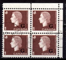 Canada 1963 1 Cent Cameo G Overprint Block Of 4  #O46 - Sovraccarichi