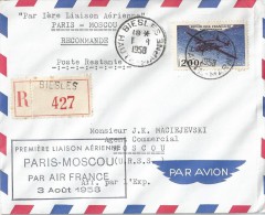 Par 1 ère Liaison Aérienne  Paris - Moscou En R  Départ Biesles Haute Marne Vers Moscou 03 Aout 1958 - First Flight Covers