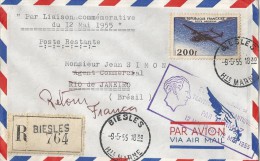 Par 1 ère Liaison Aérienne  Paris - Rio De Janeiro  En R  Départ Biesles Haute Marne Vers Rio - First Flight Covers