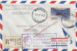 Par 1 ère Liaison Aérienne  Traversée De L ´Atlantique   En R  Départ Biesles Haute Marne Vers Montevidéo - Erst- U. Sonderflugbriefe