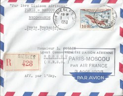 Par 1 ère Liaison Aérienne  Paris - Moscou En R  Départ Biesles Haute Marne Vers Moscou - Erst- U. Sonderflugbriefe