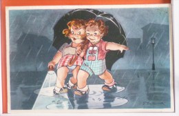 Cpa Litho Illustrateur TOM NOVELLI COUPLE Enfant Fille Garcon Sous Parapluie Lampe Torche Pluie HECTOR 313 - Humorous Cards