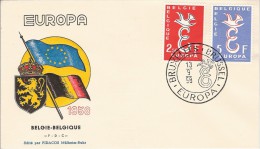 BELGIQUE BELGIE FDC AUSGABETAG ILK GUN ZARFI EUROPA CEPT 1958 ERSTTAG 1 ER JOUR BRUSSEL BRUXELLES - 1958