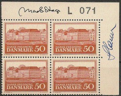 Czeslaw Slania. Denmark 1966. Almshouses In Copenhagen. Plate-block. Michel 442y MNH. Signed. - Unused Stamps