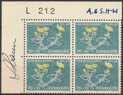 Czeslaw Slania. Denmark 1972. 100 Anniv Disabled Association. Plate-block.  Michel 529 MNH. Signed. - Unused Stamps
